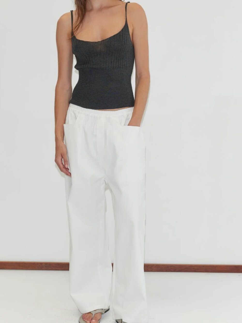 the square pocket pant by Deiji Studios in white